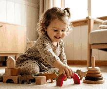 Motif Point de Croix Enfant Heureux Jouant avec des Jouets en Bois - Embroidered