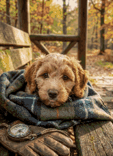 Cozy Autumn Puppy Adventure Cross Stitch Pattern - Embroidered
